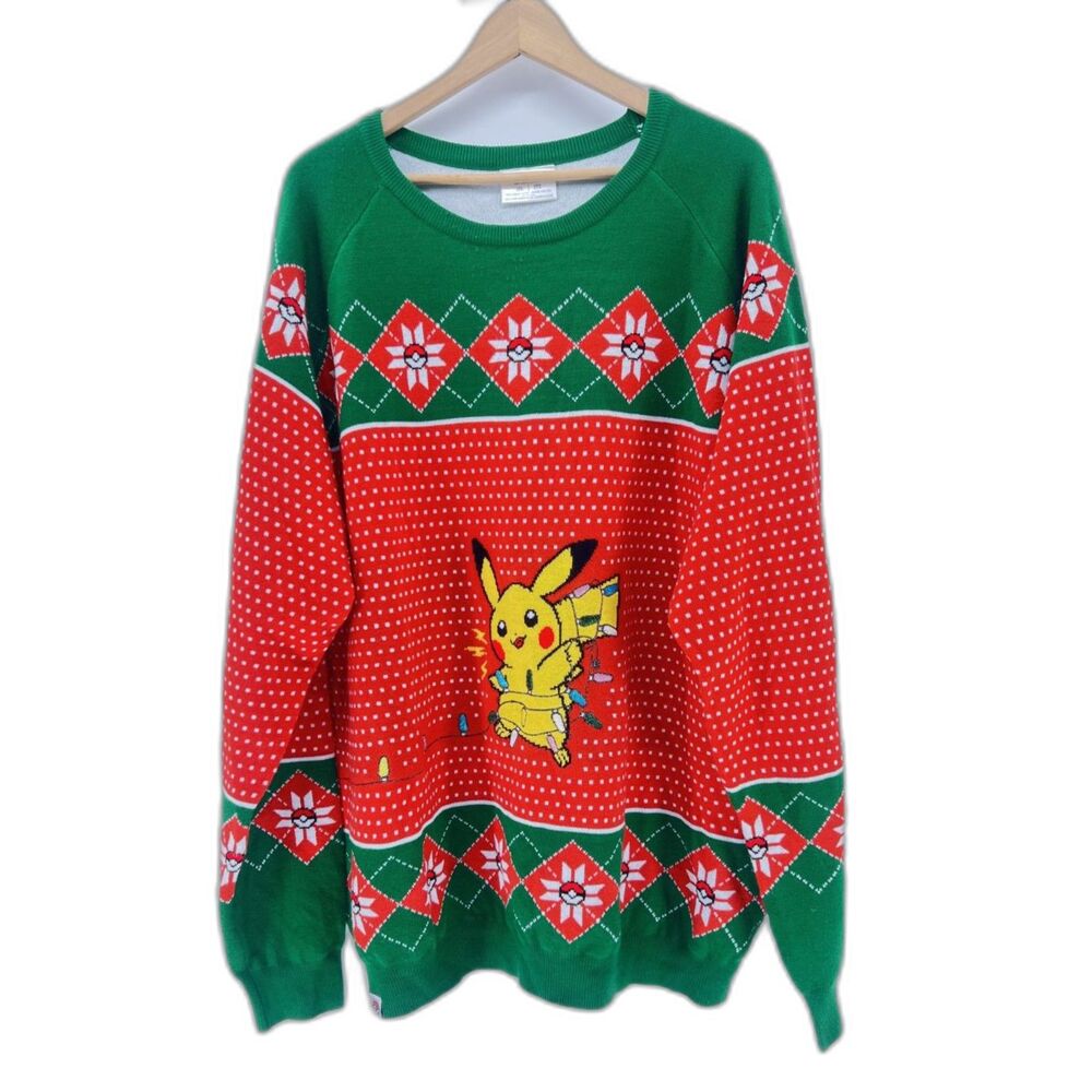 Pokemon Center Pikachu Ugly Christmas Sweater Adult 3XL Green Knit Holiday Party